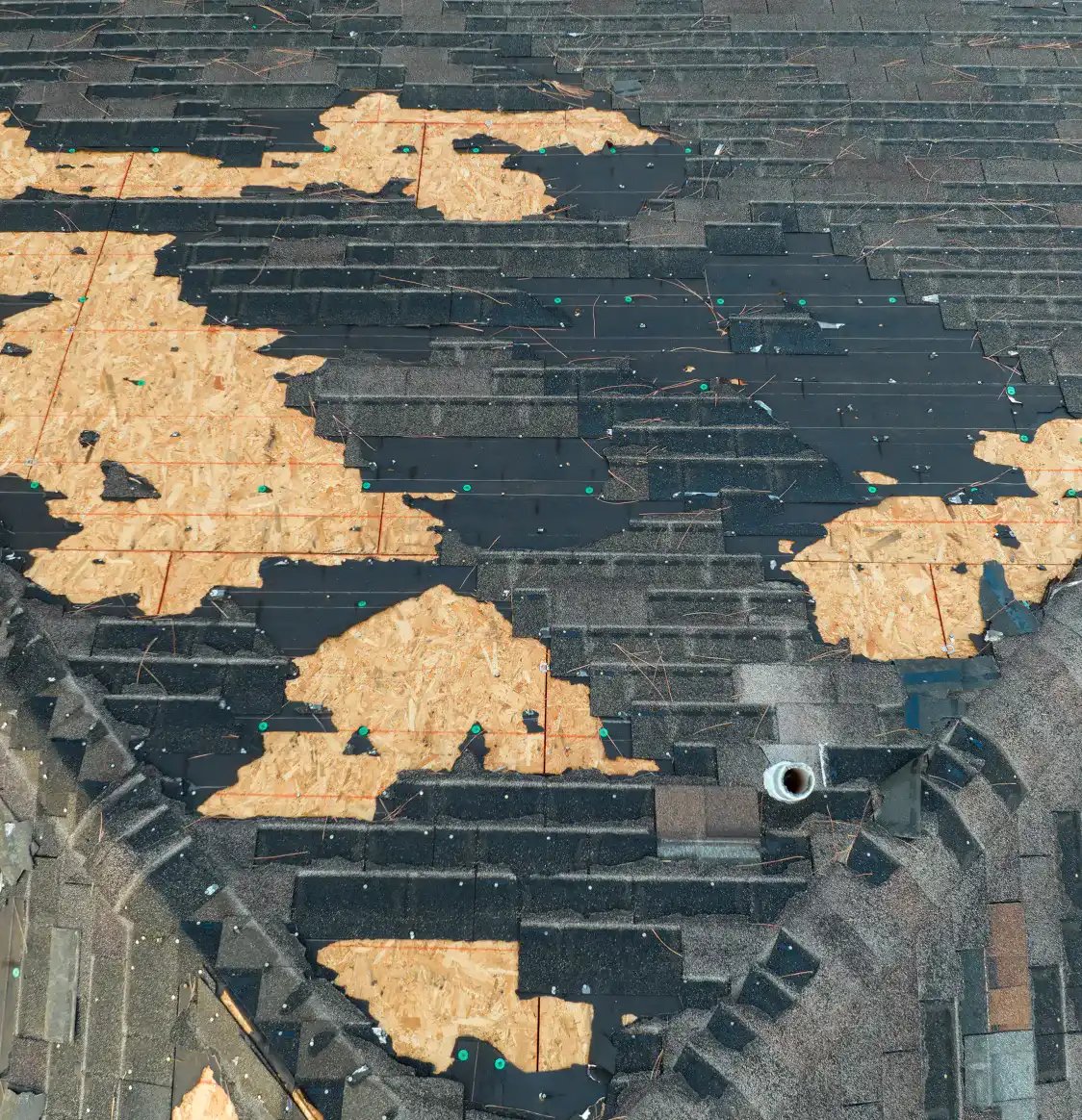 Heavenly damaged shingle roof.