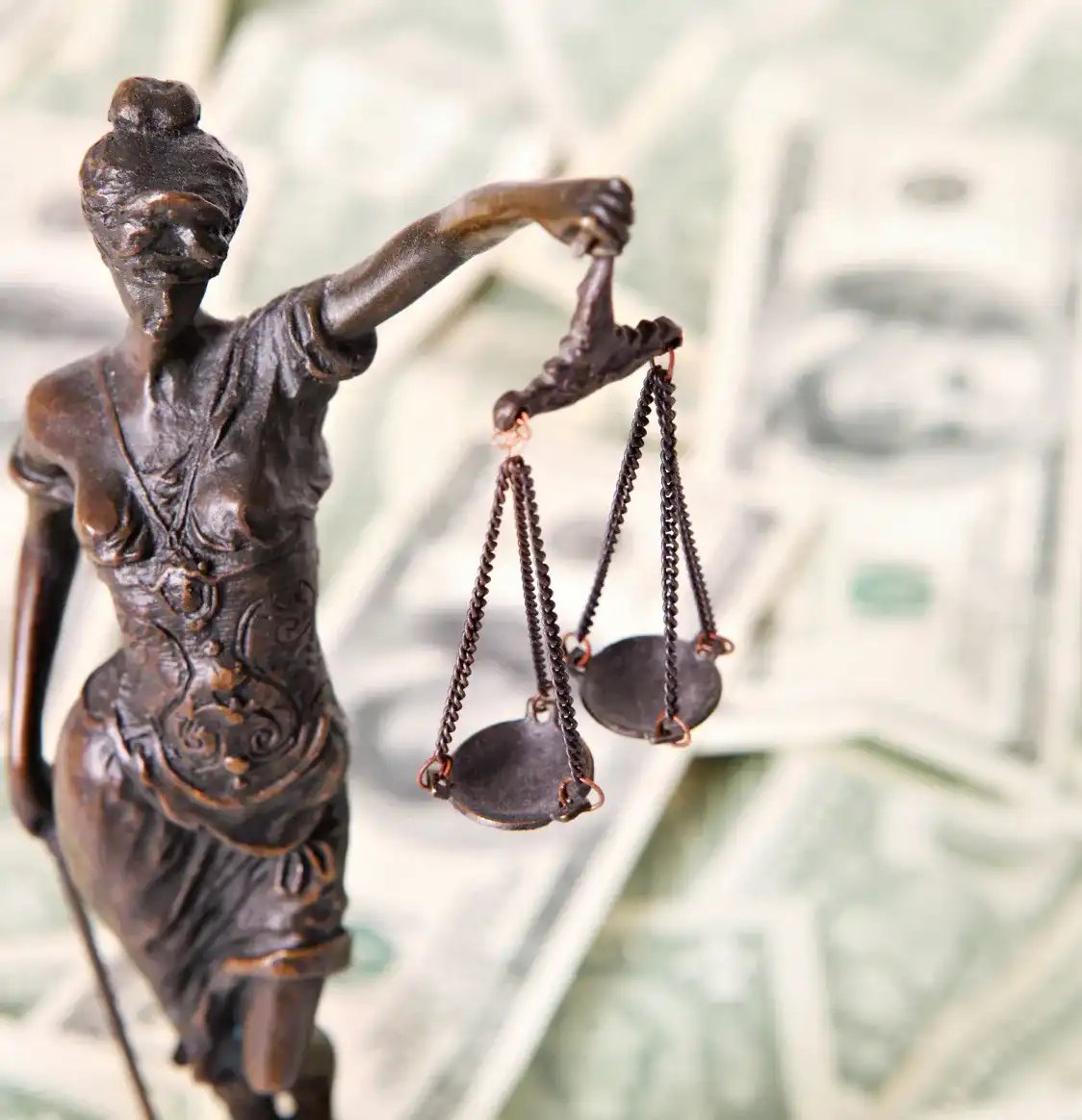 Bronze statue of lady justice.